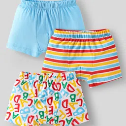Babyhug 100% Cotton Single Jersey Knit Trunks With Stripes & Alphabet Print Pack Of 3 - Yellow & Light Blue-picture-14