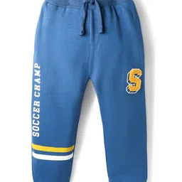 Babyhug French Terry Knit Full Length Lounge Pant With Text Print - Blue-picture-39