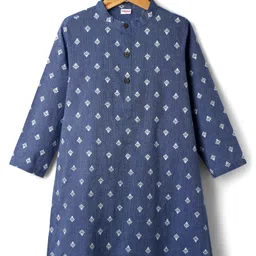 Babyhug Cotton Woven Full Sleeves Kurta with Floral Print - Blue-picture-12