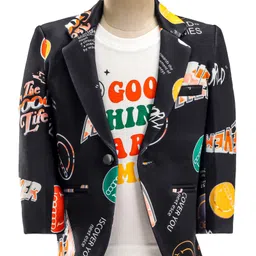 Dapper Dudes Full Sleeves Typography Printed Blazer With Tee Set - Black-picture-21