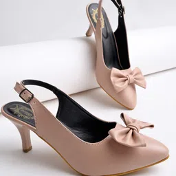 Shoetopia Bow Applique Detailed Buckle Closure Pump Sandals - Peach-picture-28
