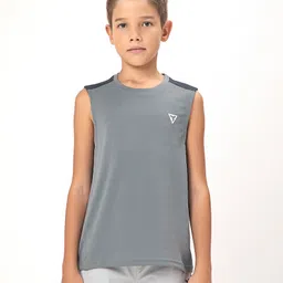 Technosport Knit Sleeveless Colour Blocked Breathable & Quick Dry Sports Tee - Grey-picture-26