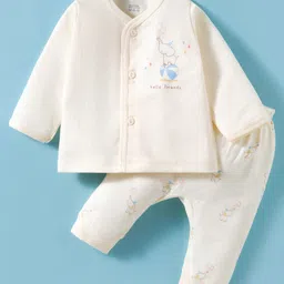 Zero Sinker Knit Full Sleeves Night Suit With Animal Print - White-picture-15