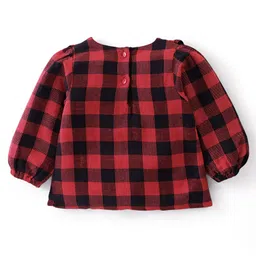 Babyhug 100% Rayon Full Sleeves Yarn Dyed Checks Top With Frill Detailing- Red & Black image 2