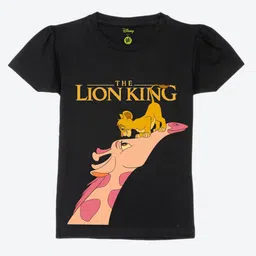 YK Disney Girls Lion King Printed Puff Sleeves Pure Cotton Applique T-shirt-image-66