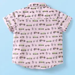 ToffyHouse Poplin Woven Half Sleeves Car Printed Shirt & Shorts With Bow & Suspender - Light Pink image 3