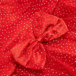Babyhug Mesh Woven Half Puffed Sleeves Glitter Party Dress With Rhinestones Detailing & Bow Applique - Red image 3