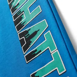 Pine Kids Cotton Knit Full Length Lounge Pant With Text Print - Light Blue image 4