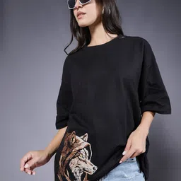 PRONK Graphic Embroidered Round Neck Short Sleeves Oversized T-shirt image 4