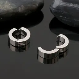 the men thing ONYXLOOP - SILVER - Non-Piercing Pure Titanium Steel Earring for Men & Boys image 4