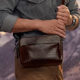 Lapis Bard Dark Brown Mandeville Croc-Textured Crossbody Bag with Detachable Strap-image-38