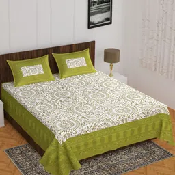 UNIBLISS Green & White Floral Cotton 144 TC Double Queen Bedsheet Set-2.15mx2.35m-image-68
