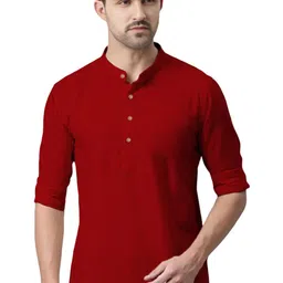 granthy Men Mandarin Collar Roll-Up Sleeves Short Kurta-picture-30