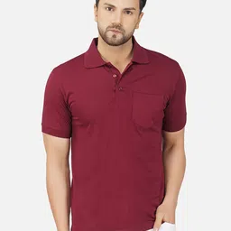 ALARM Men Solid Polo Collar Cotton T-shirt-image-50