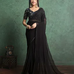 Ethnielle Women Embellished Sequinned Poly Georgette Saree-picture-10