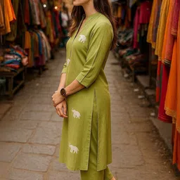 JANOI Women Animal Printed Regular Kurta with Trousers image 2