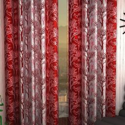 BELLA TRUE Maroon & Grey 2 Pieces Floral Window Curtains-picture-9