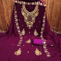 SHADOW & SAINING Embroidered Silk Georgette Unstitched Dress Material image 4