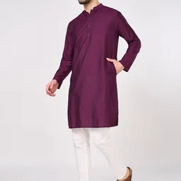 indus route by Pantaloons Men Geometric Thread Work Pathani Kurta image 3