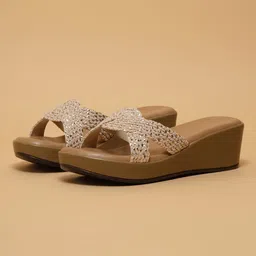 ERIDANI Ziana Women Embellished Open Toe Party Wedge Sandals-image-3