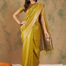 all about you Woven Design Zari Organza Handloom Kanjeevaram Saree-image-82