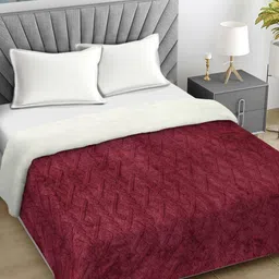 FABINALIV Maroon & White Geometric Woollen Mild Winter 600 GSM Double Bed Comforter image 1