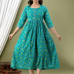 FASHION SWAG Floral Printed Round-Neck Cotton A-Line Maternity Ethnic Dress-image-19