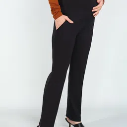 Moms Ever Women Regular Fit High Rise Black Supima Cotton Maternity Trousers image 5