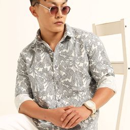 Bushirt Men Classic Fit Floral Printed Spread Collar Cotton Casual Shirt-picture-39