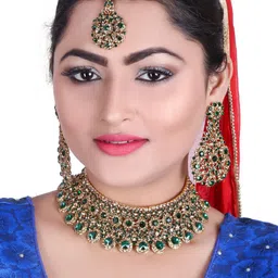 VATSALYA creation Alloy Gold- plated Green Jewellery Set-picture-11