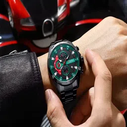 Curren Men Brass Embellished Dial & Stainless Steel Wrap Around Straps Analogue Watch CR-8402-B-Green image 5