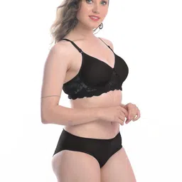 samvar Women Black Cotton Bra Panty Set for Lingerie Set Undergarments Pack of 1 image 3