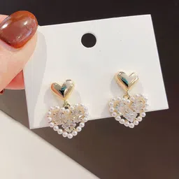 Krelin Gold-Plated Pearls Beaded Heart Shaped Drop Earrings image 2