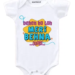 KNITROOT Meri Behna Jaise Print Half Sleeves Onesie - White-picture-24