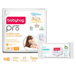 Babyhug Pro Bubble care premium Tape Style Diaper New Born - 22 Pieces & Babyhug Pro pH 55 Moisture Balance Bamboo Wipes - 72 pieces-picture-10