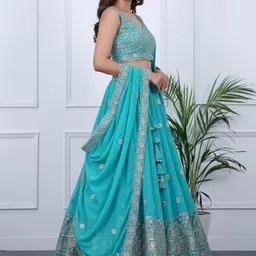 TIKODI Embroidered Silk Georgette Semi-Stitched Lehenga & Unstitched Blouse With Dupatta image 4