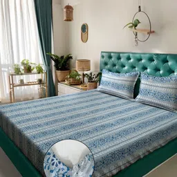 Myntra Elegant Homes Blue Floral Pure Cotton 400 TC Double King Bedsheet Set-2.5mX2.25m-image-41