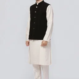 Ethnix by Raymond Mandarin Collar Woven Nehru Jacket image 2