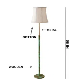 Devansh Off White & Green Wooden & Cotton Frustum Shaped Floor Lamp image 4