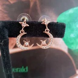 Shrim jewels Brass-Plated Artificial Stones Studded Crescent Shaped Drop Earrings image 2