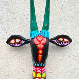 CRAFTOOBA Green & Black Printed Cow Head Wooden Wall Masks-picture-30