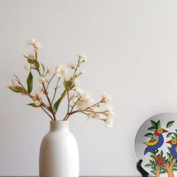 THE QUIRKY HOME White & Blue Two Birds In Bloom Printed Ceramic Decorative Wall Decor image 3