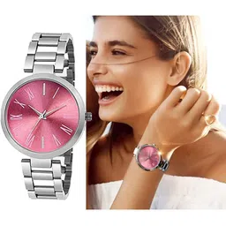 SZN Women Dial & Stainless Steel Straps Analogue Watch Tn Pink&Heart &BraceletPuprle -V image 3