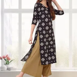 SZN Women Ethnic Motifs Printed Round Neck Crepe Straight Kurtas-picture-22