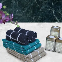 Aura 6-Pcs Blue & White Printed Pure Cotton Super Absorbent & Quick Dry Hand Towels image 1