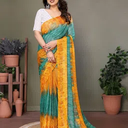 DIVASTRI Striped Pure Georgette Striped Print Saree With Blouse Piece-image-99