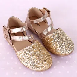 Babyoye Party Wear Studded Belly Shoes Bow Applique - Golden image 2