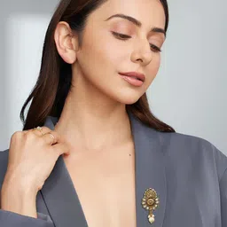 ACCESSHER Gold-Tone Kalash Brooch with Kundan Stone & Pearl image 4