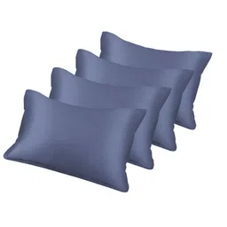 KLOTTHE Blue 300 TC Double Fine Flat Bedsheet & 4 Pillow Covers-98 In x 88 In image 2