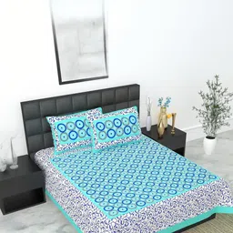 KD PRINTS Blue & White Geometric 180 TC Bedsheet with 2 Pillow Covers-image-25